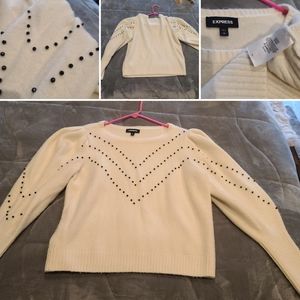 EUC - Express - Fuzzy, Cream Top with Black Embellishments